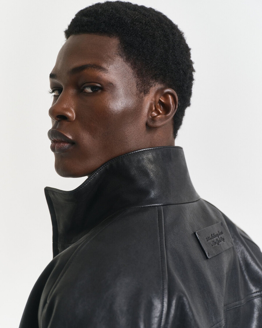 leather harrington jacket - black