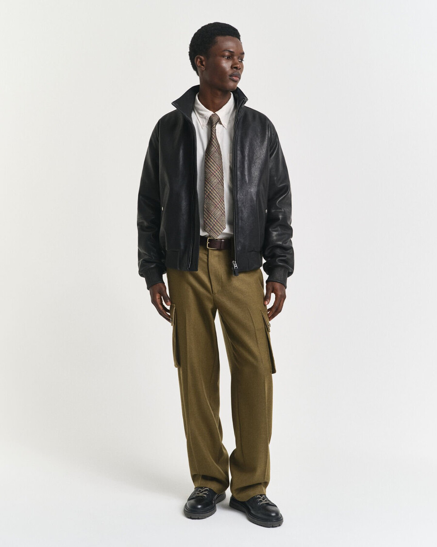 leather harrington jacket - black