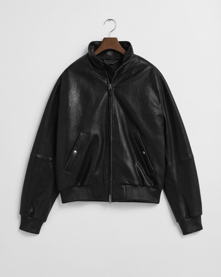 leather harrington jacket - black