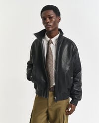 leather harrington jacket - black