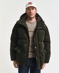 corduroy down puffer jacket - dark moss green