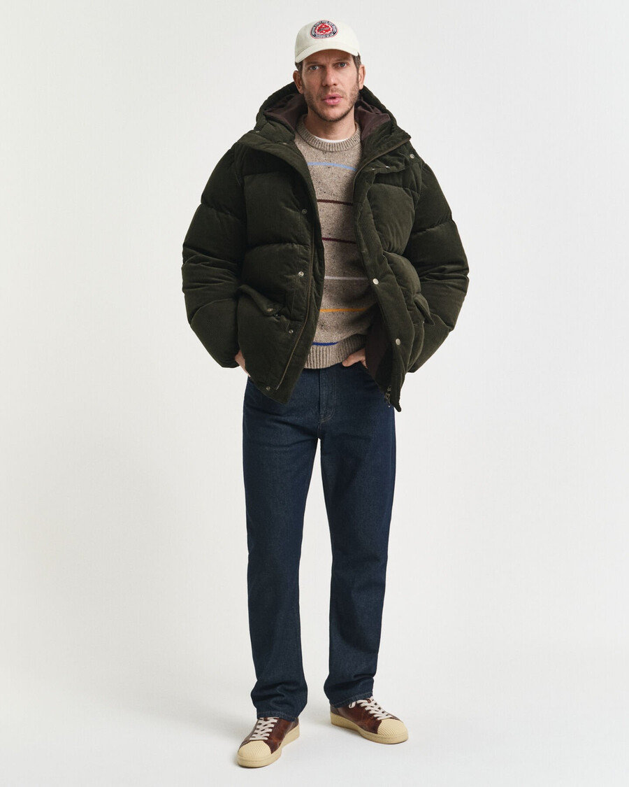 corduroy down puffer jacket - dark moss green