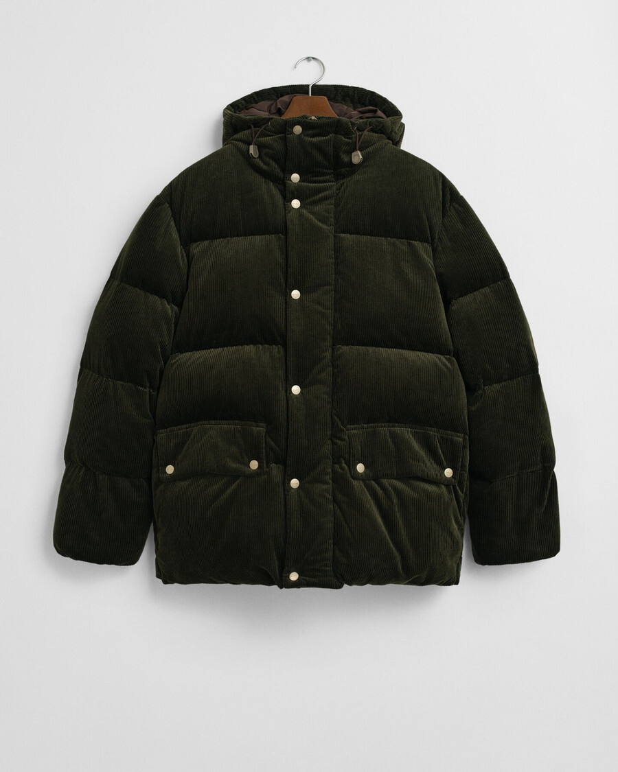 corduroy down puffer jacket - dark moss green