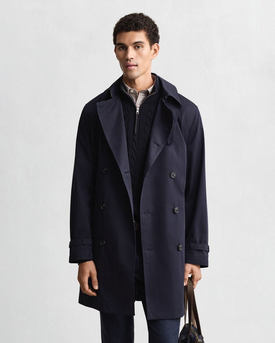 cotton blend trench coat - evening blue