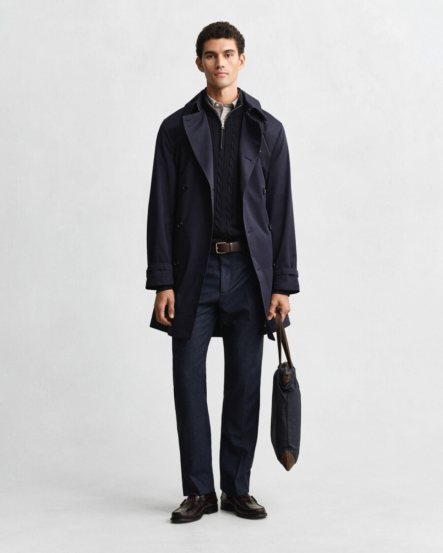cotton blend trench coat - evening blue
