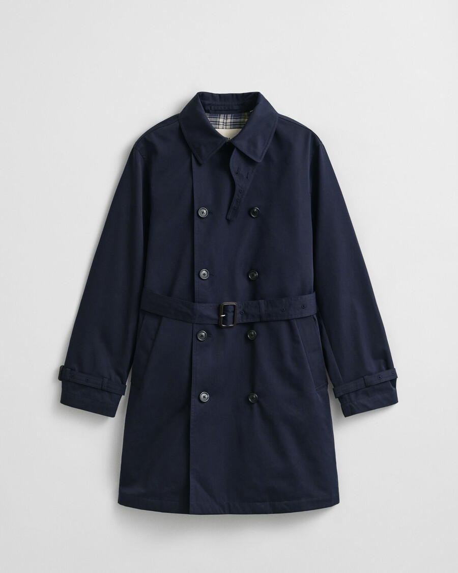 cotton blend trench coat - evening blue