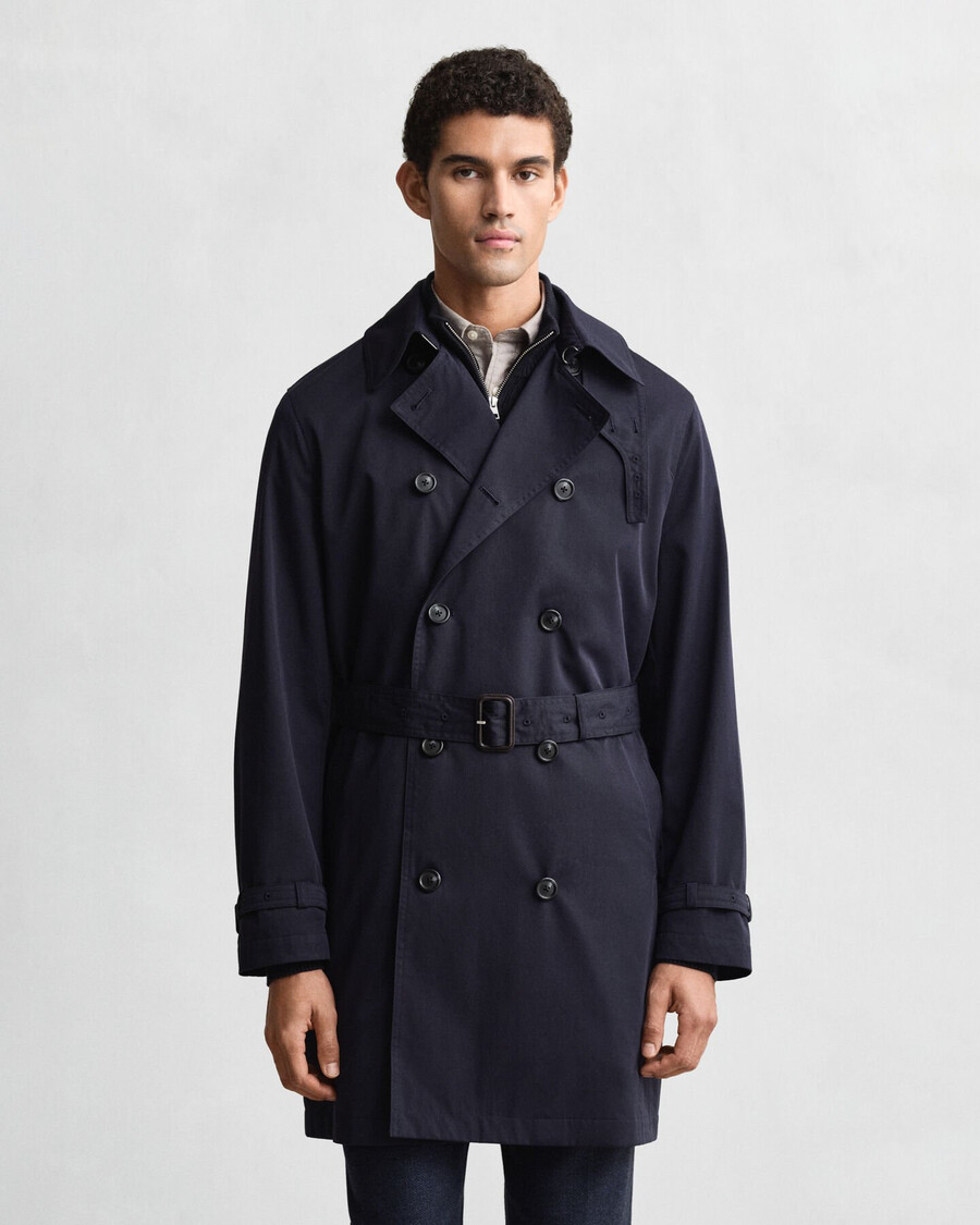 cotton blend trench coat - evening blue