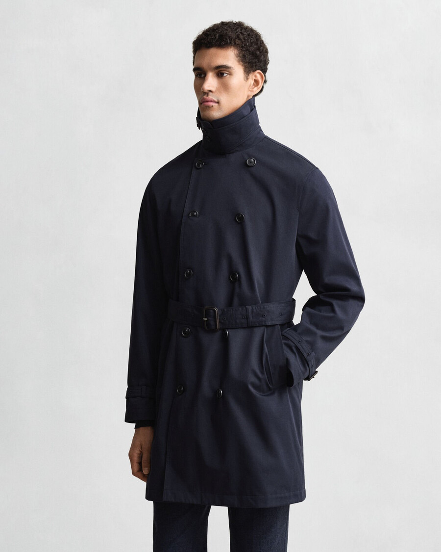 cotton blend trench coat - evening blue