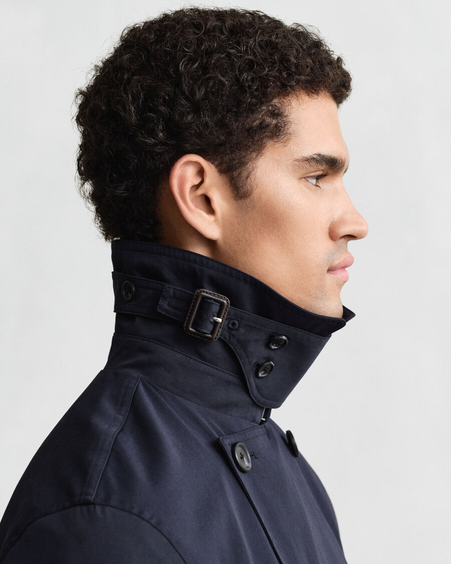 cotton blend trench coat - evening blue