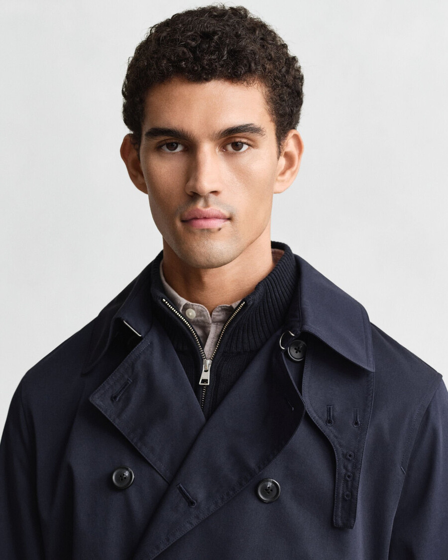 cotton blend trench coat - evening blue