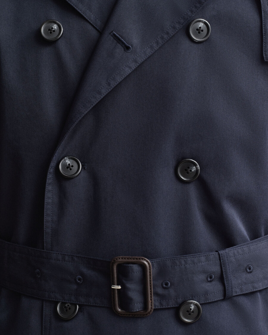 cotton blend trench coat - evening blue
