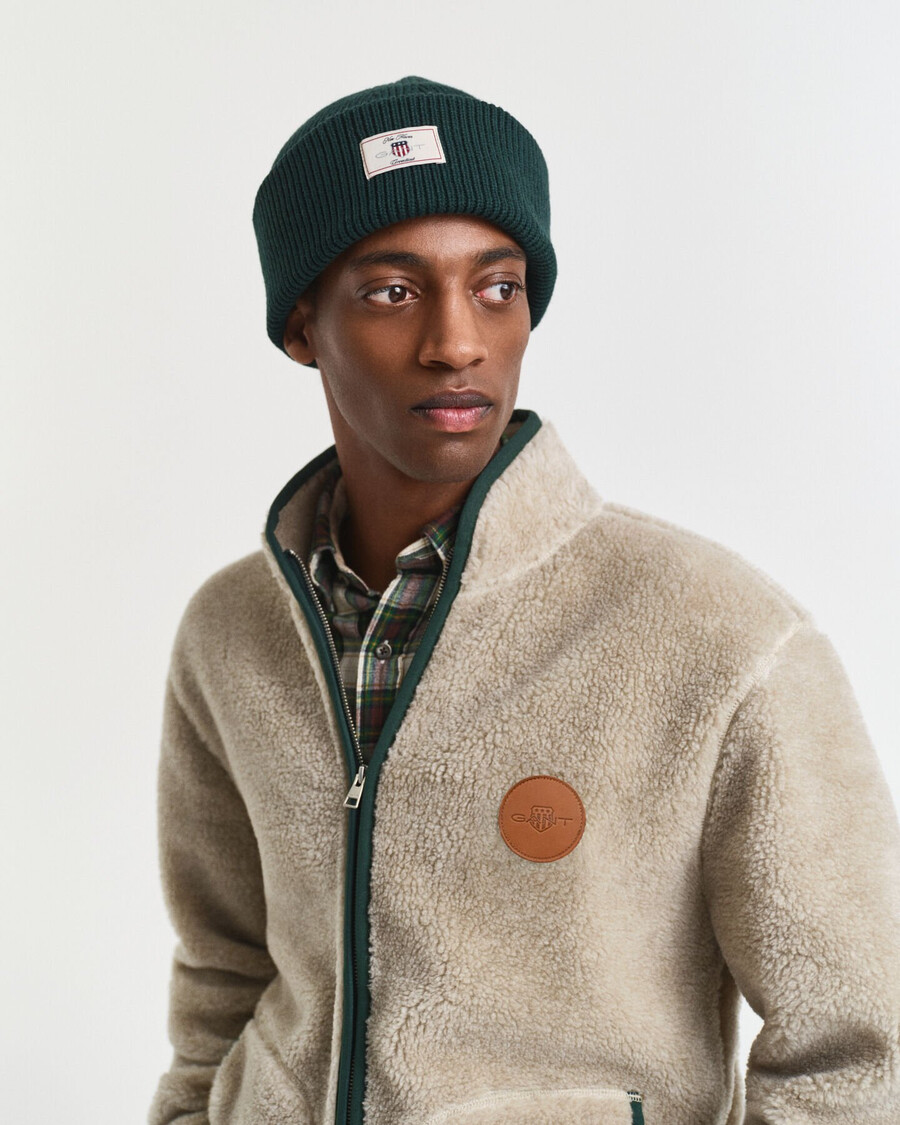 ribbed cotton blend beanie - tartan green