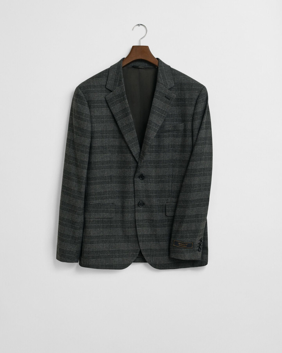 slim fit glen check suit jacket - antracit melange