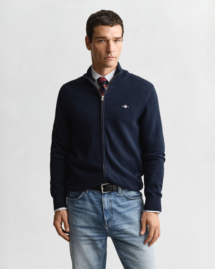 casual cotton zip cardigan - evening blue