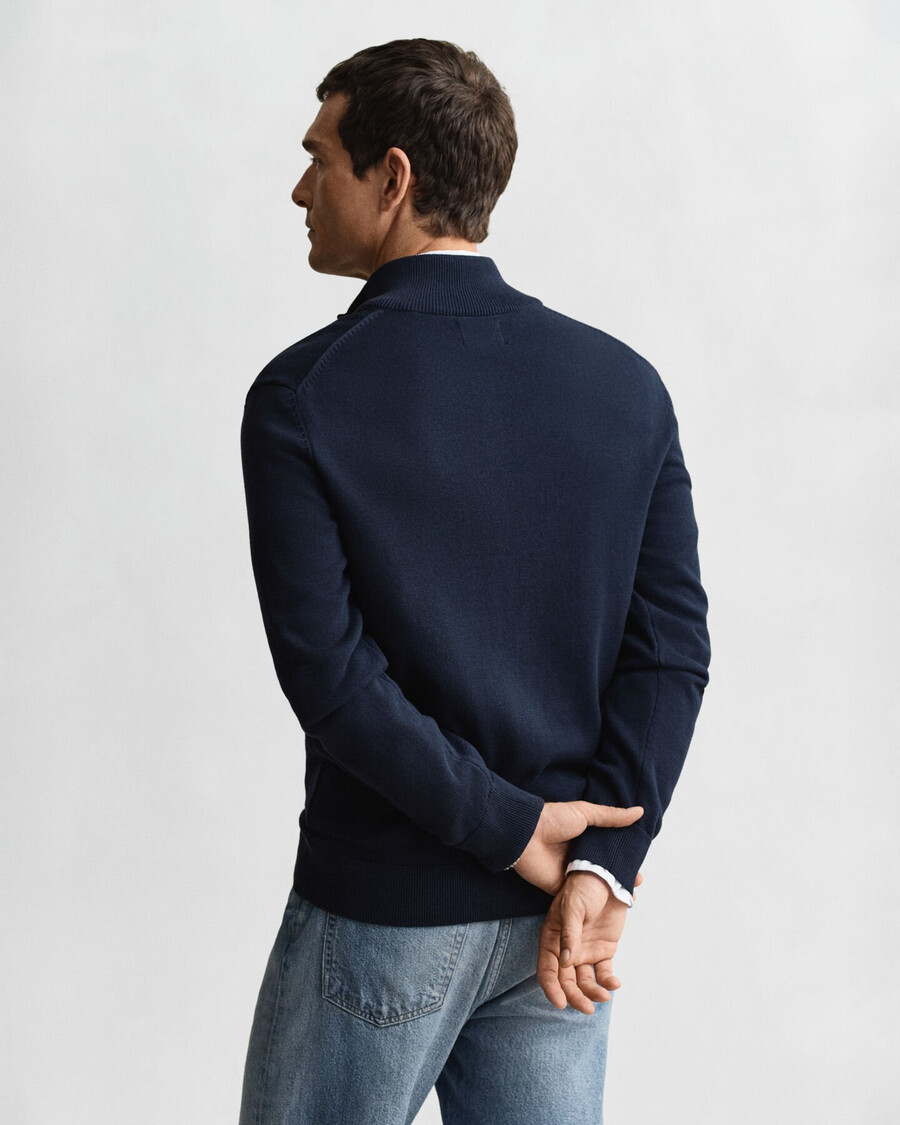 casual cotton zip cardigan - evening blue