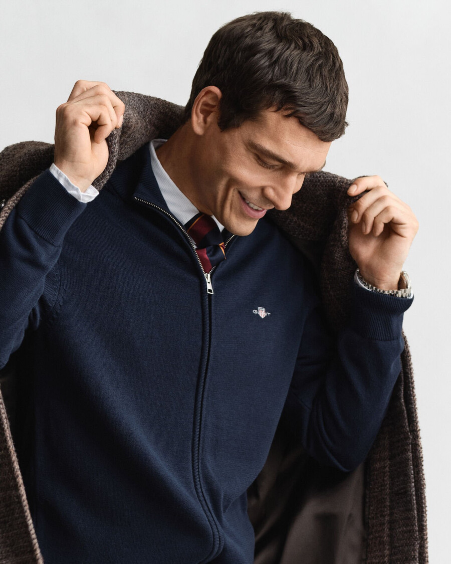 casual cotton zip cardigan - evening blue