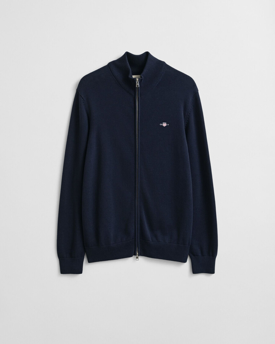 casual cotton zip cardigan - evening blue