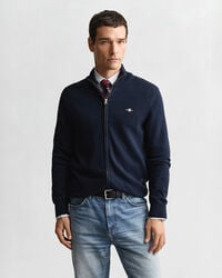 casual cotton zip cardigan - evening blue