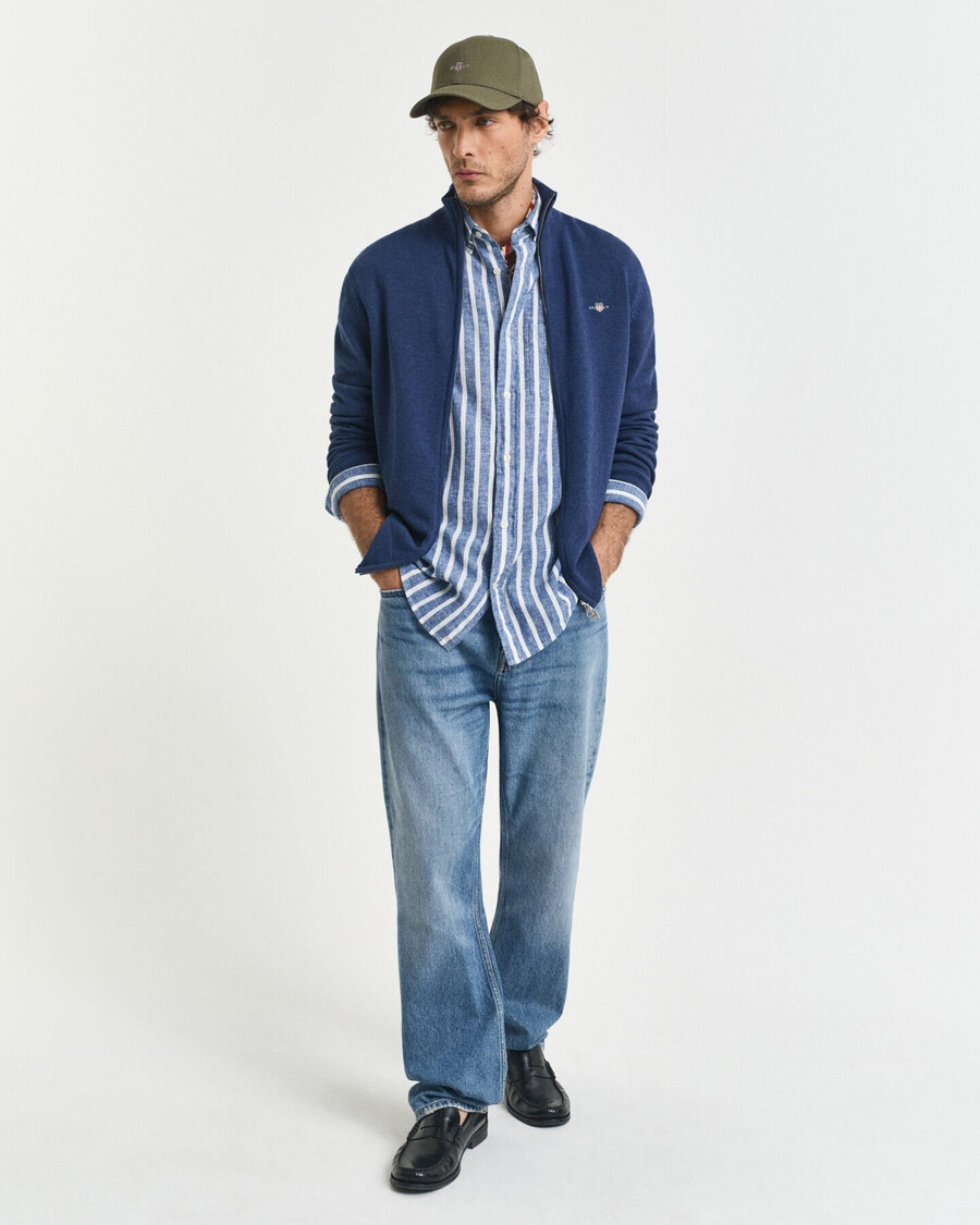 casual cotton zip cardigan - dk jeansblue melange