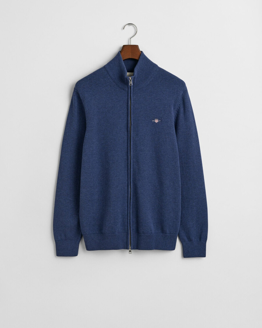 casual cotton zip cardigan - dk jeansblue melange