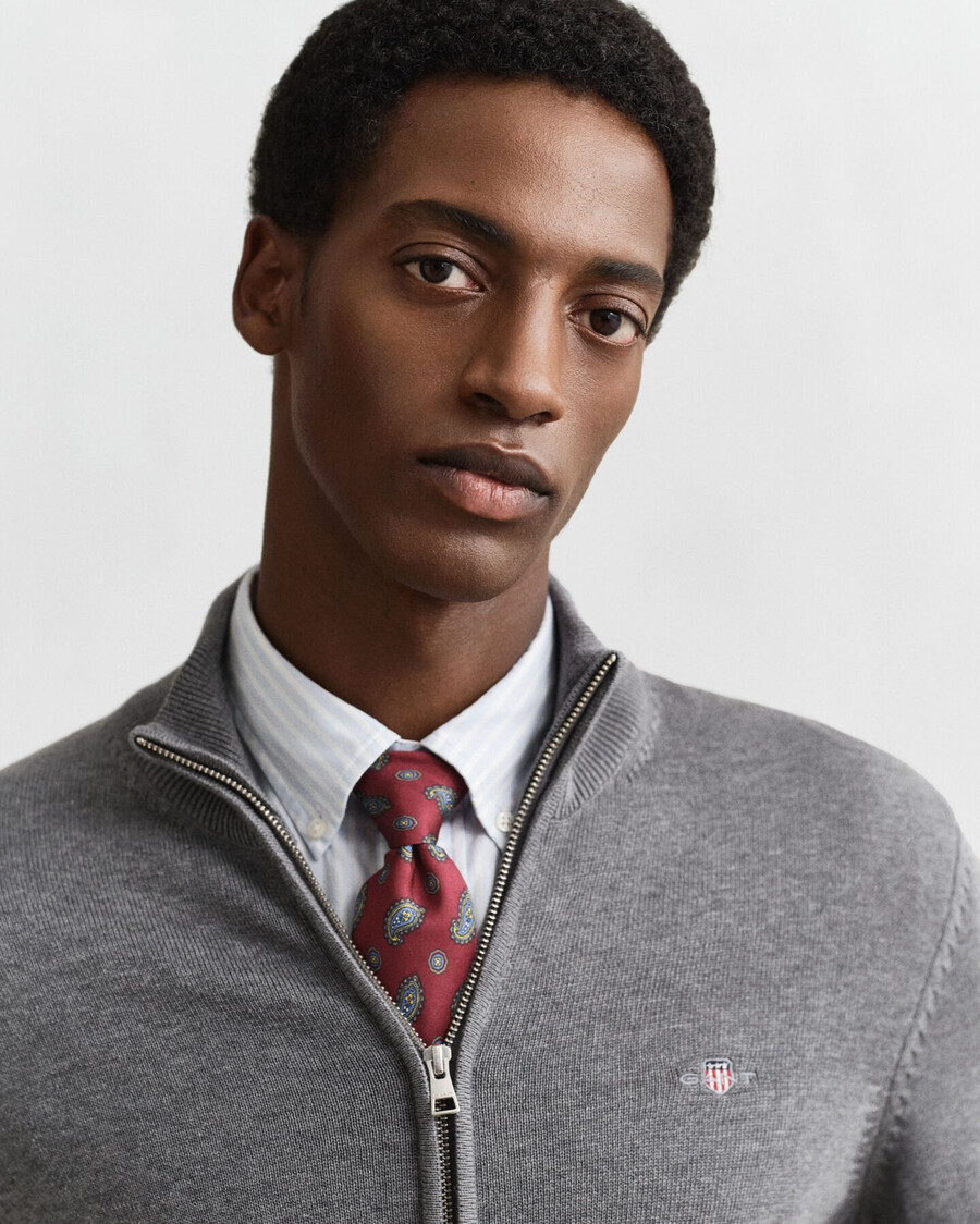 casual cotton zip cardigan - dark grey melange