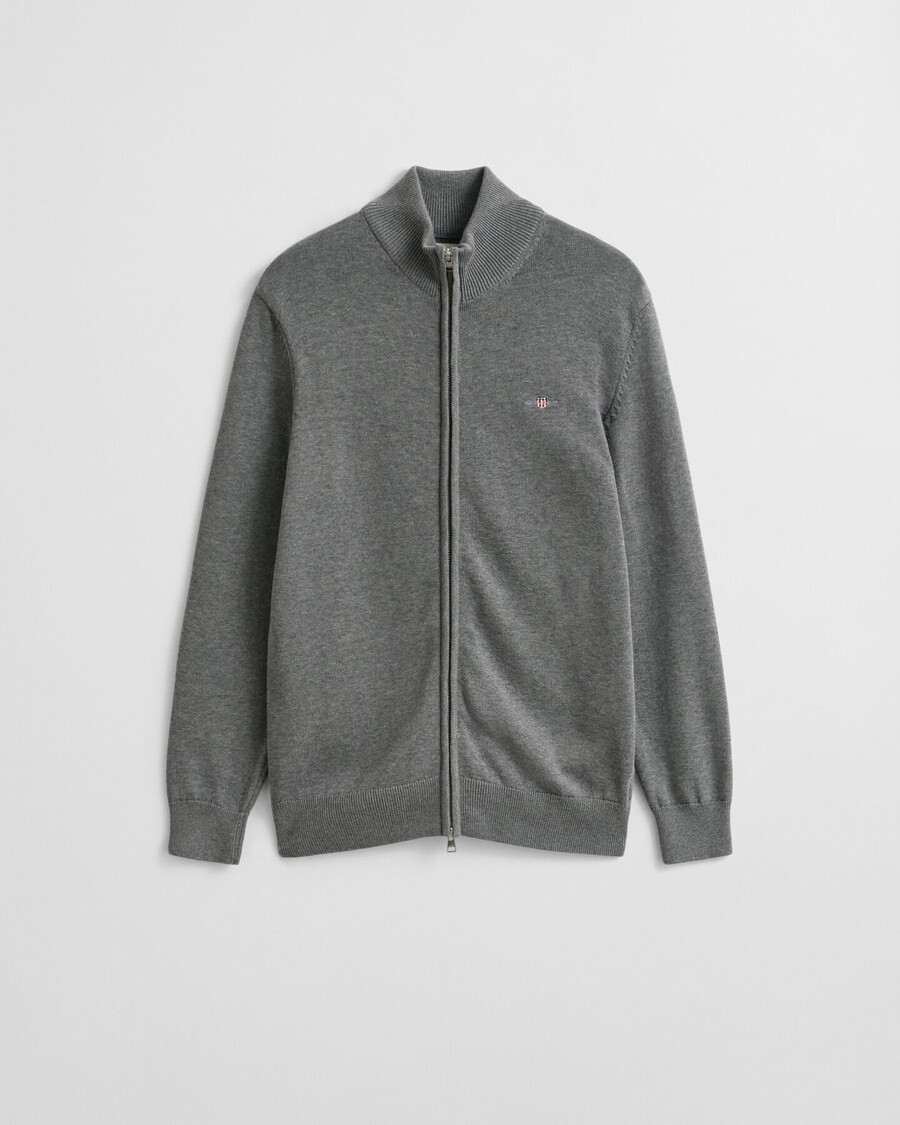 casual cotton zip cardigan - dark grey melange