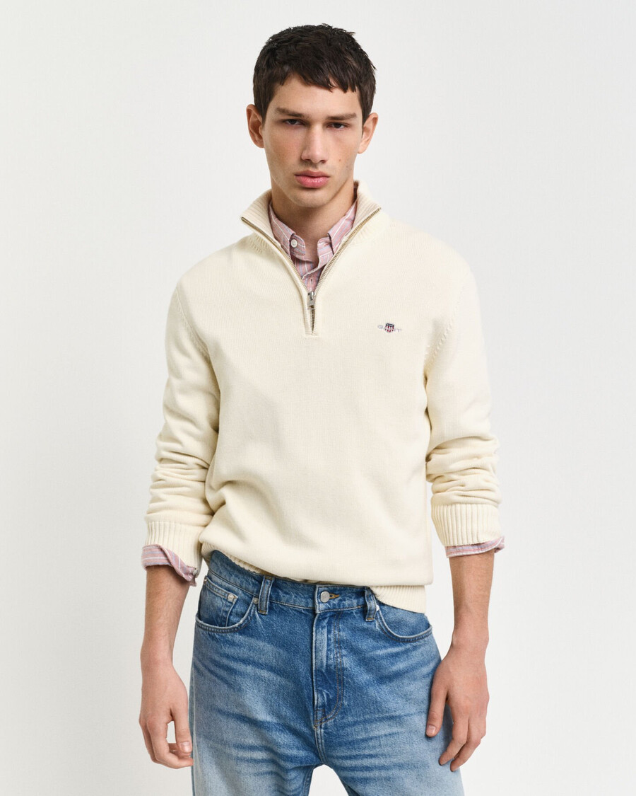 casual cotton halfzip sweater - cream