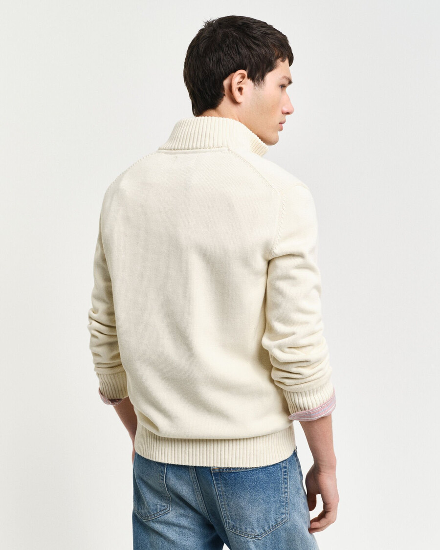 casual cotton halfzip sweater - cream
