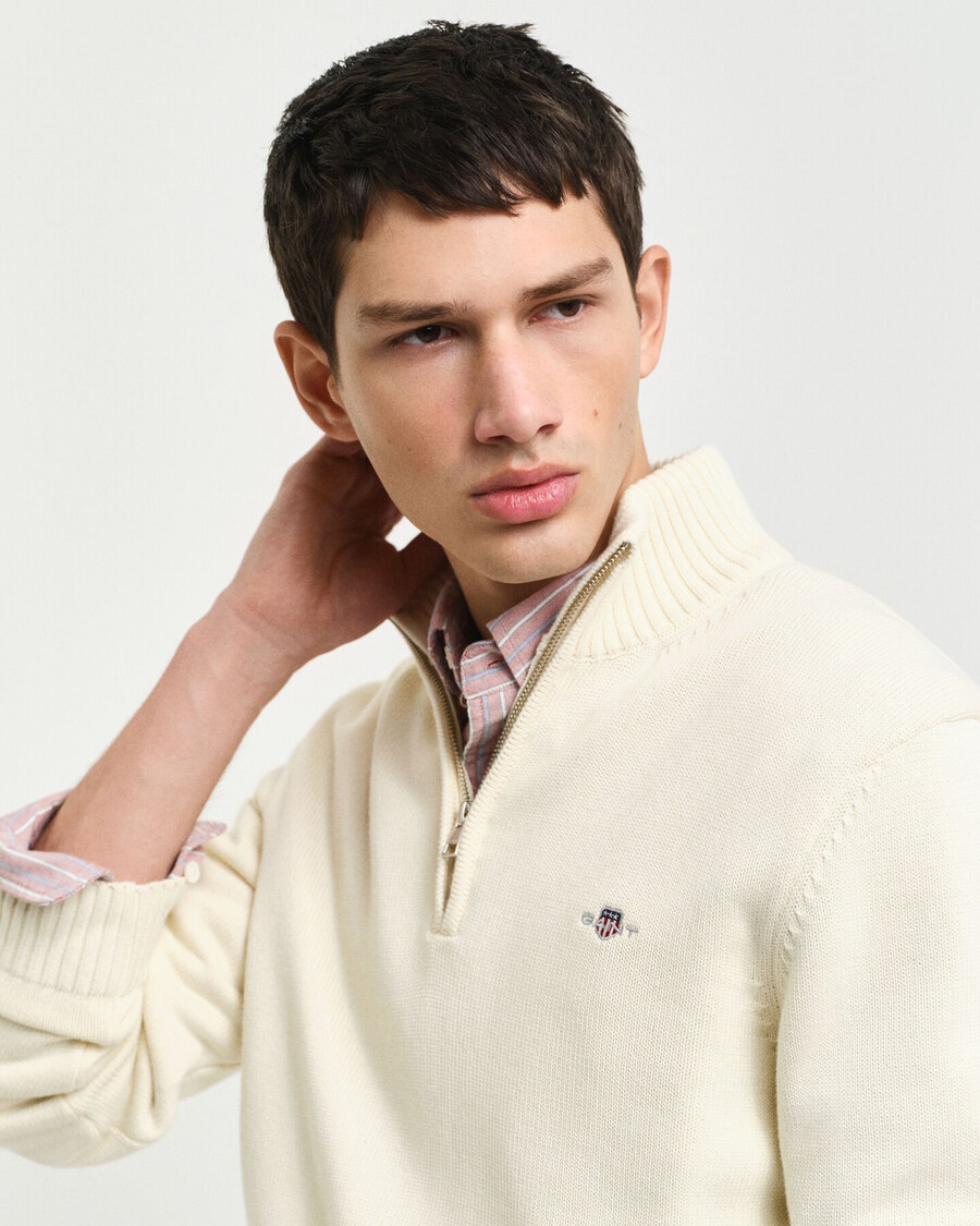casual cotton halfzip sweater - cream