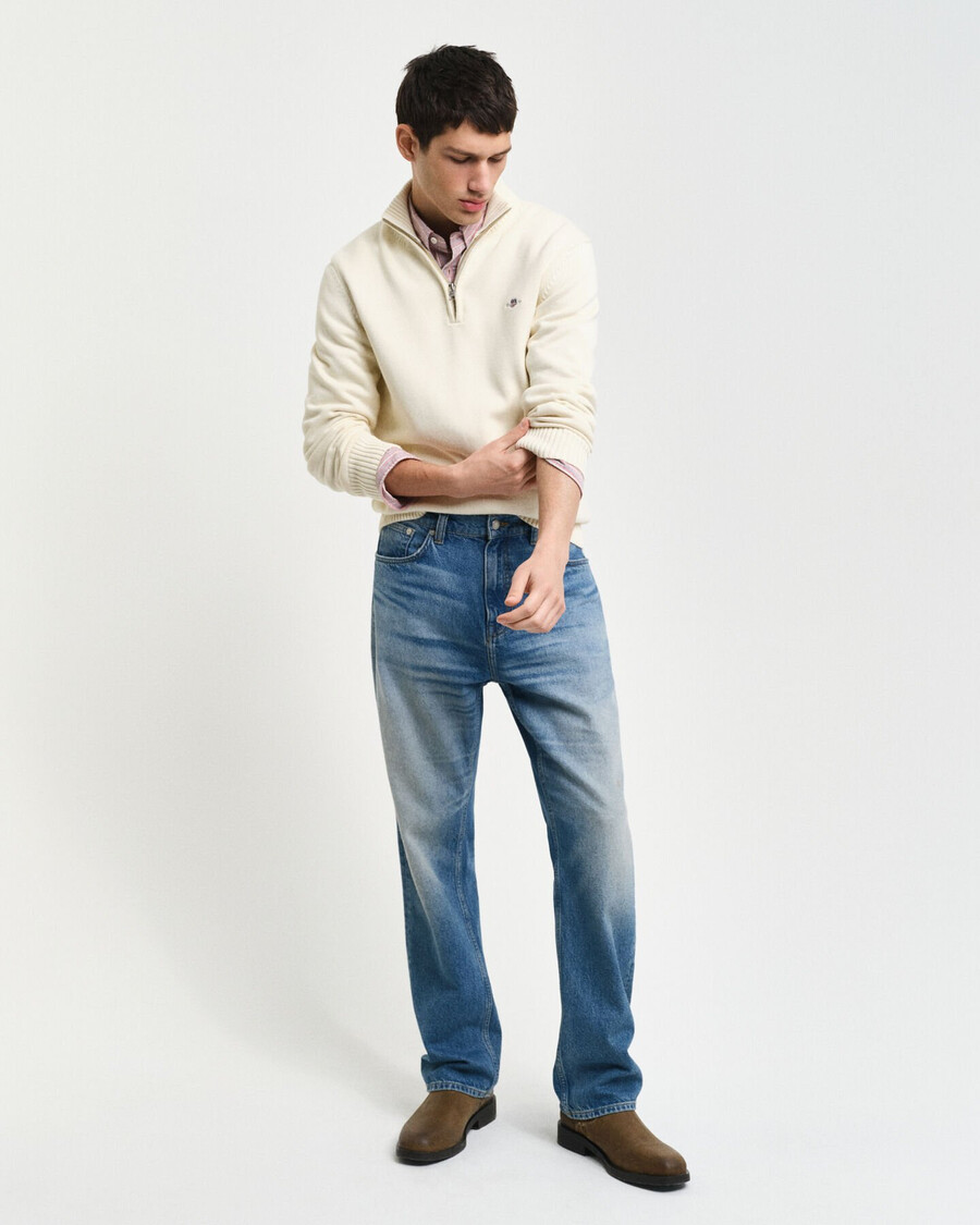 casual cotton halfzip sweater - cream
