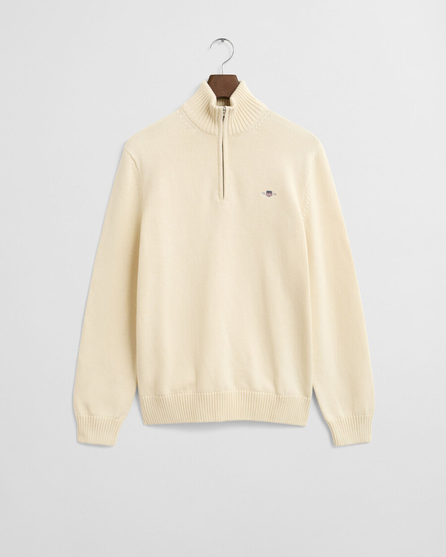 casual cotton halfzip sweater - cream