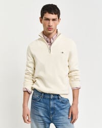 casual cotton halfzip sweater - cream