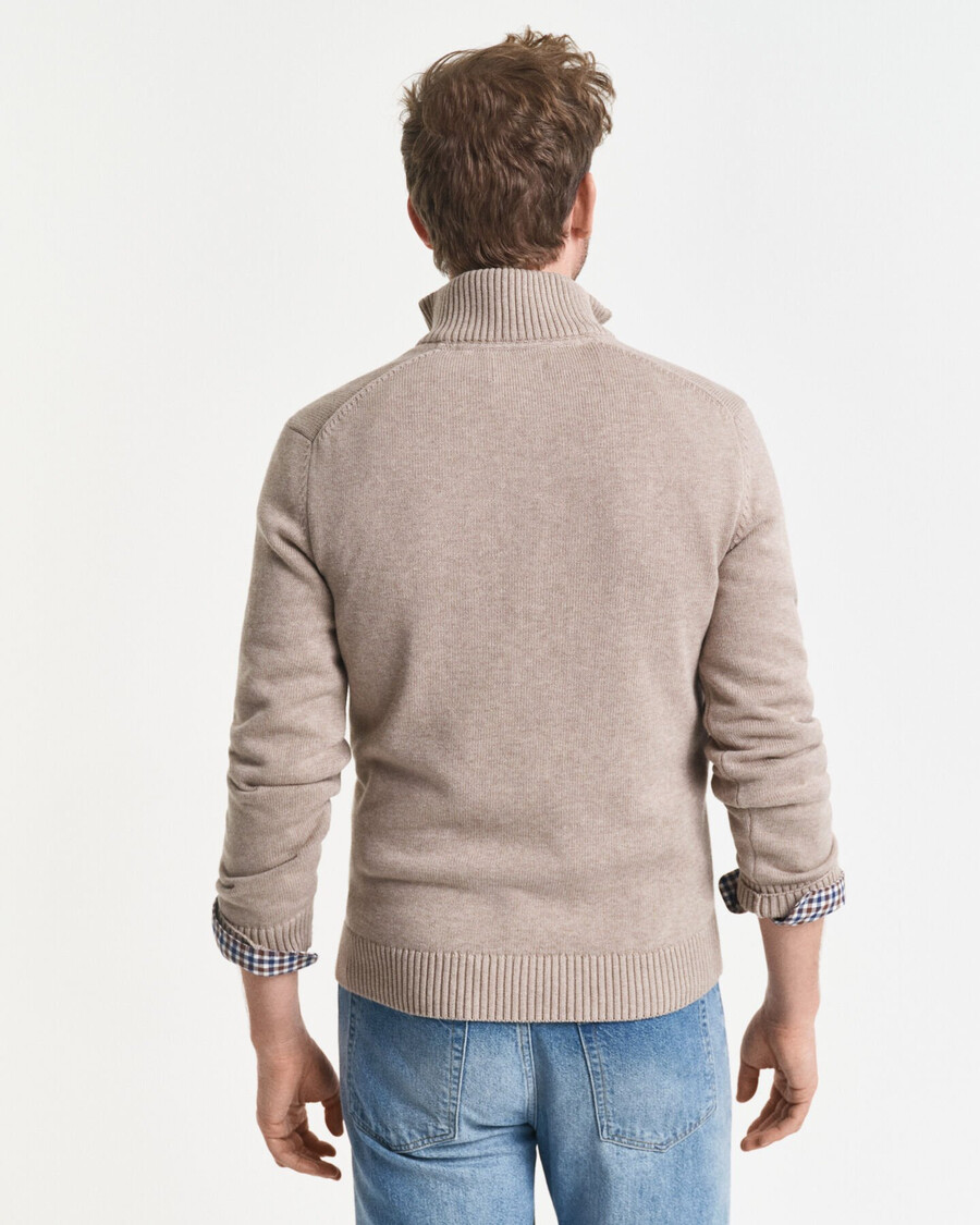 casual cotton halfzip sweater - dk sand melange