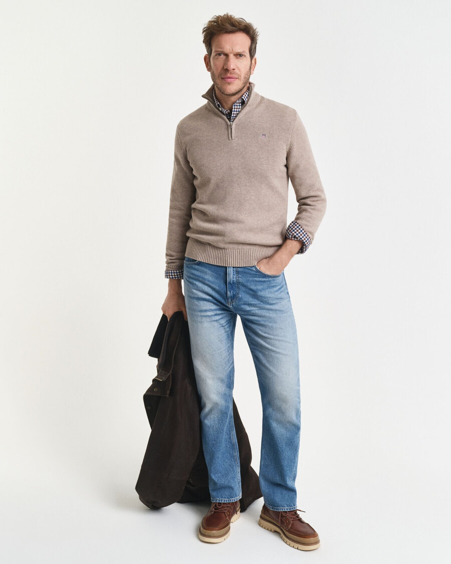 casual cotton halfzip sweater - dk sand melange
