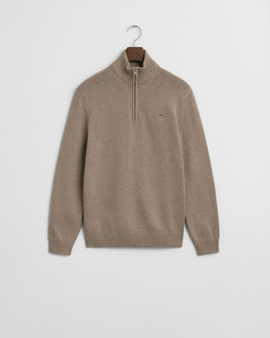 casual cotton halfzip sweater - dk sand melange