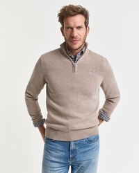 casual cotton halfzip sweater - dk sand melange