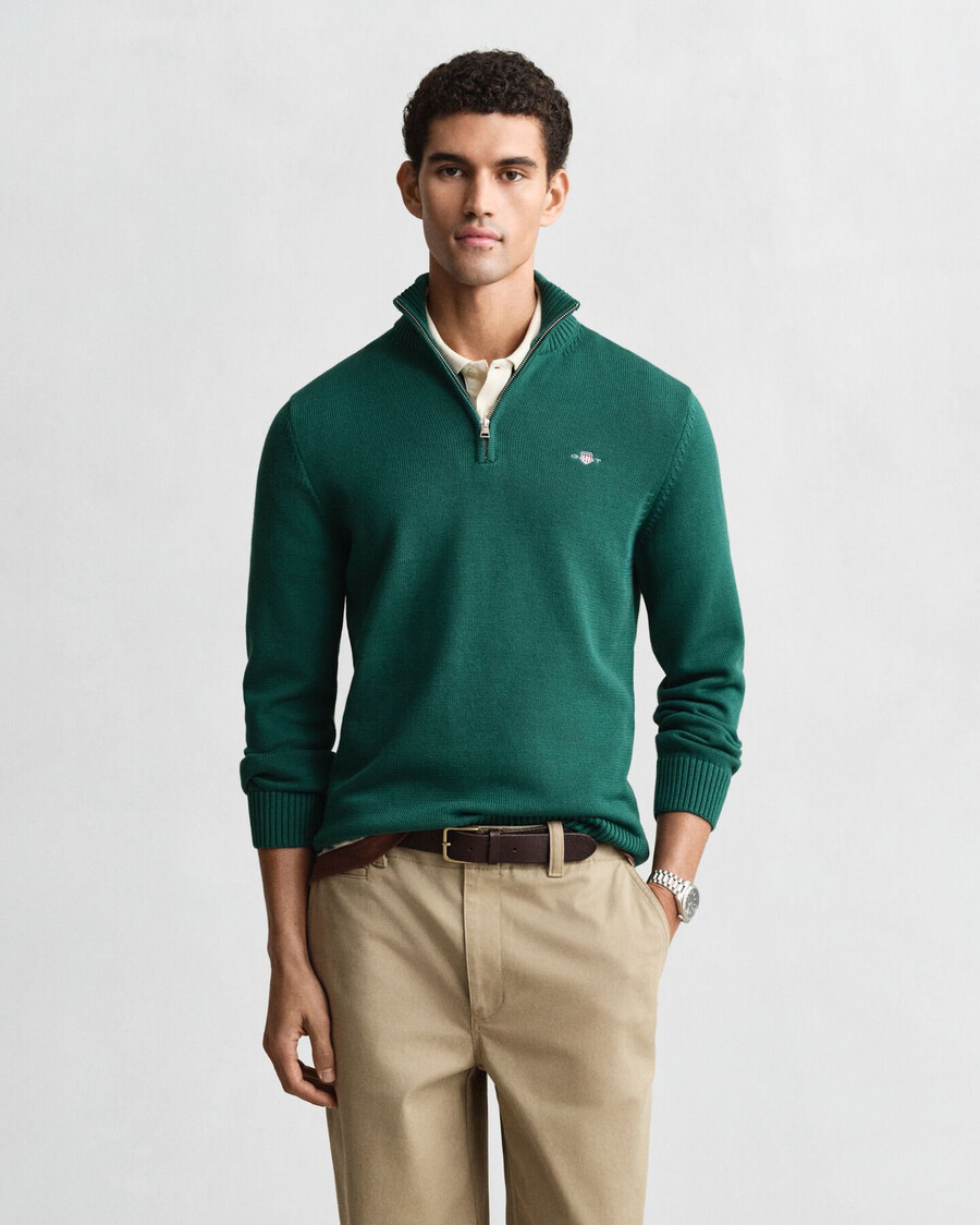 casual cotton halfzip sweater - deep forest green