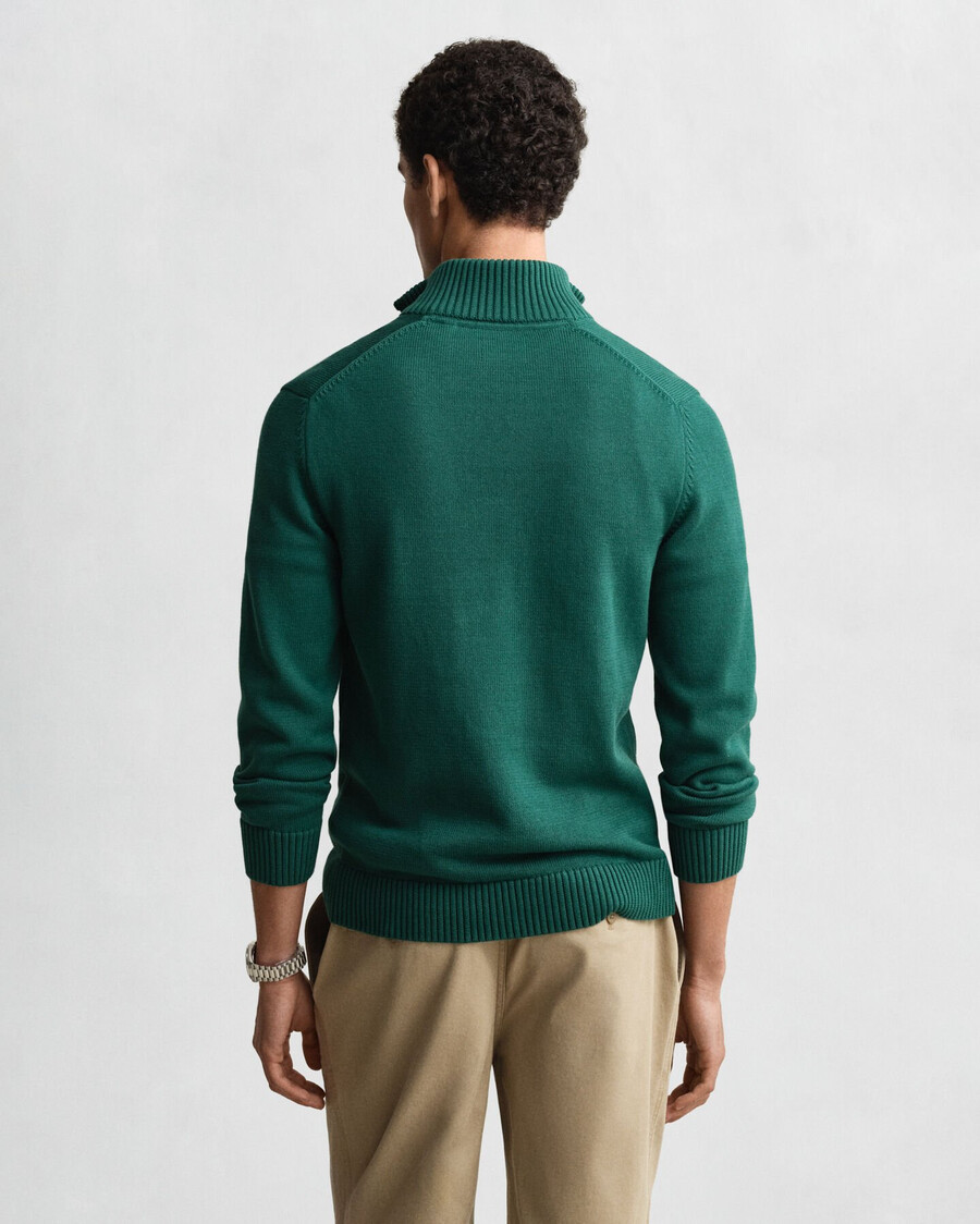 casual cotton halfzip sweater - deep forest green