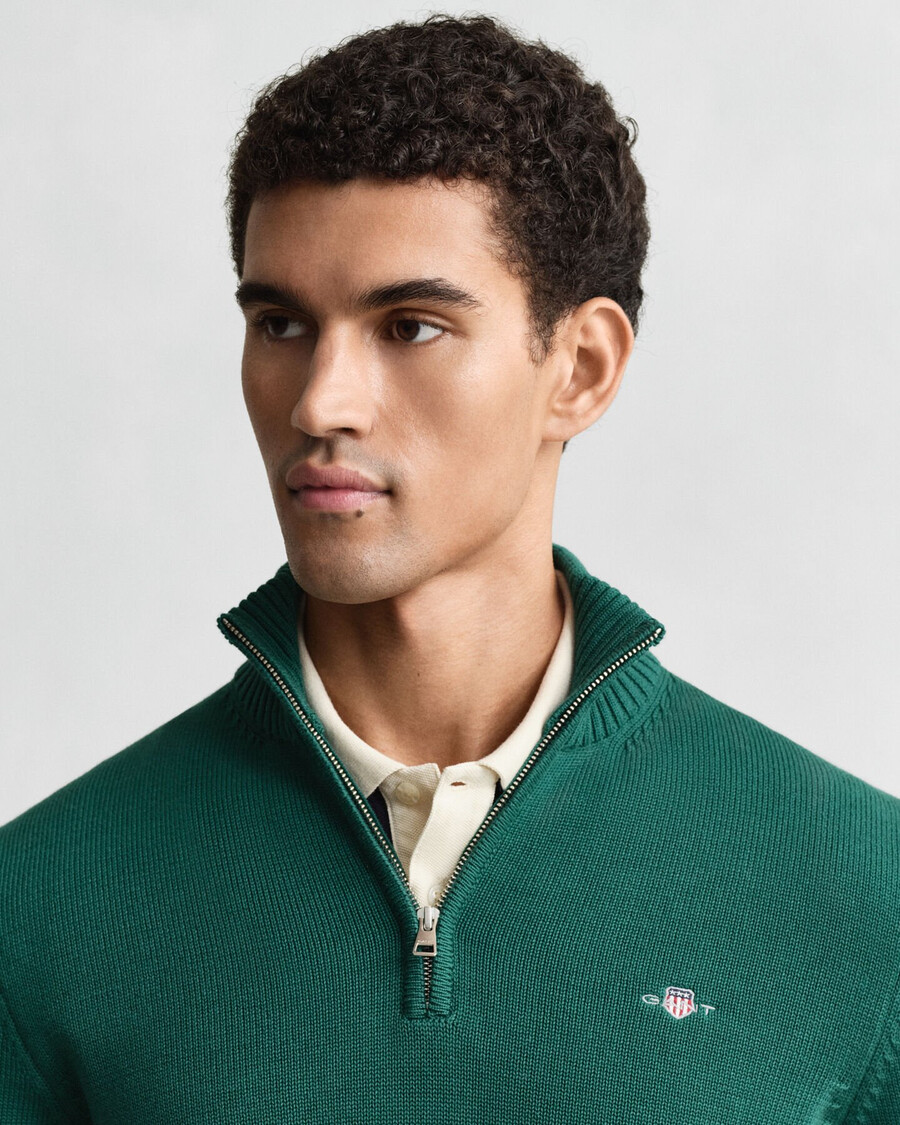 casual cotton halfzip sweater - deep forest green