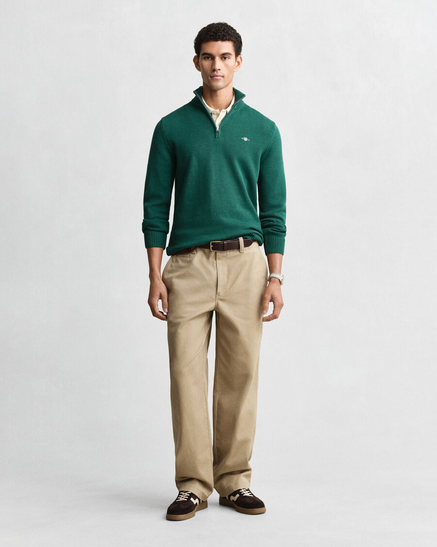 casual cotton halfzip sweater - deep forest green