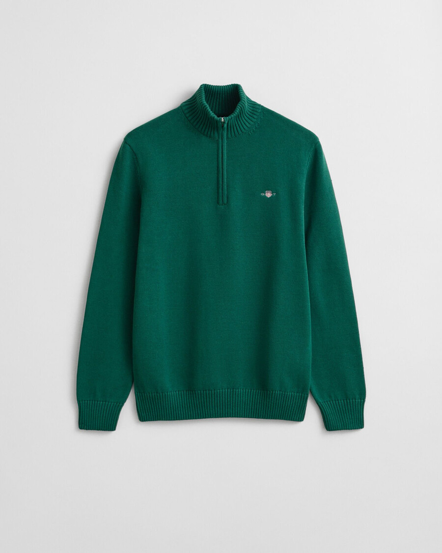 casual cotton halfzip sweater - deep forest green