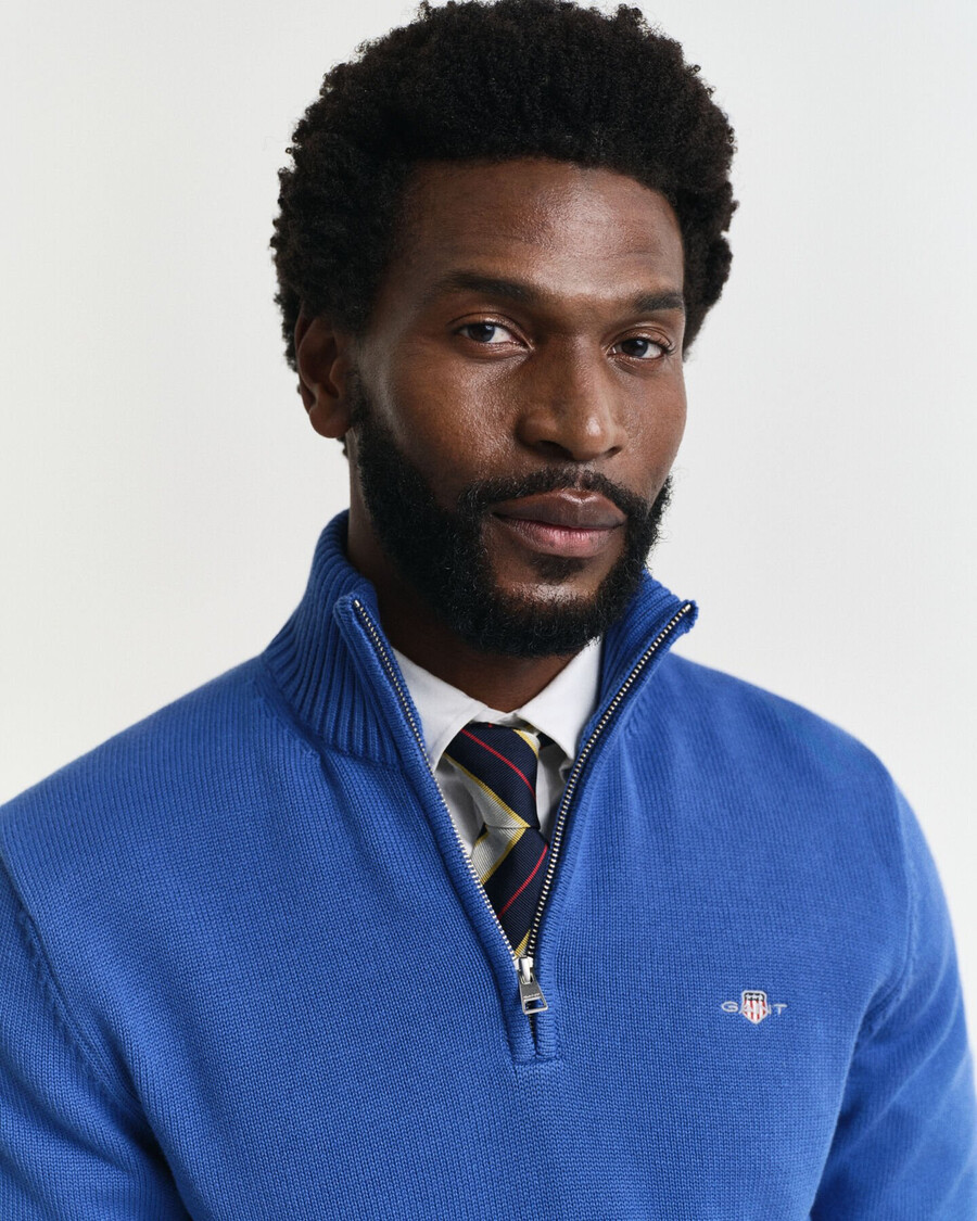 casual cotton halfzip sweater - rich blue