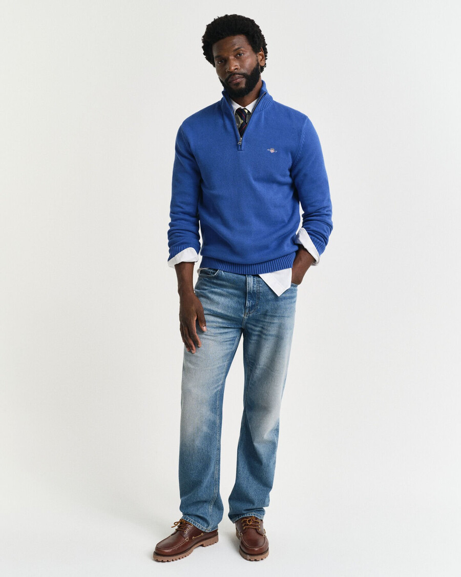 casual cotton halfzip sweater - rich blue