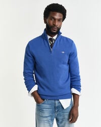 casual cotton halfzip sweater - rich blue