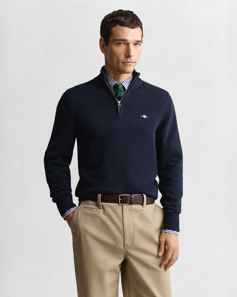 casual cotton halfzip sweater - evening blue