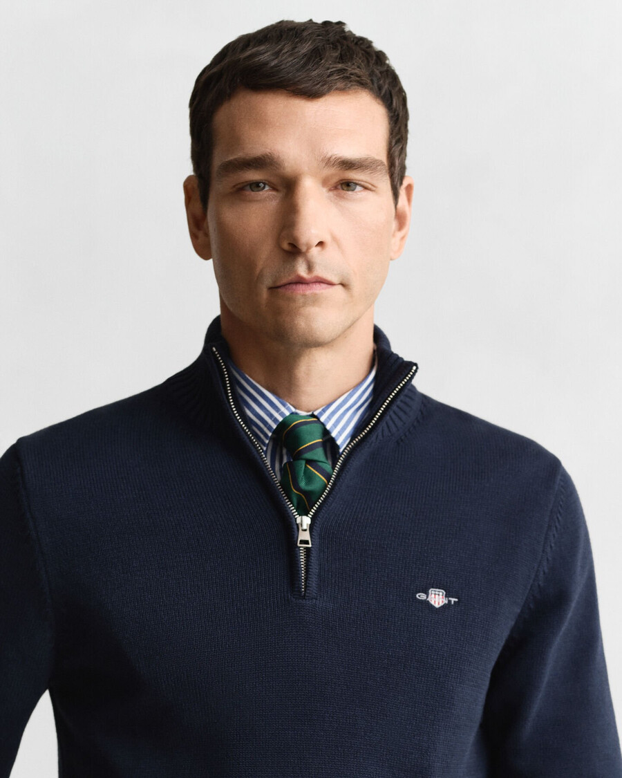 casual cotton halfzip sweater - evening blue