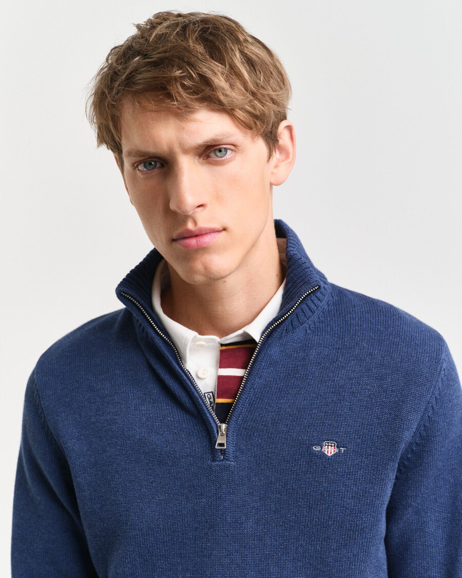 casual cotton halfzip sweater - dk jeansblue melange