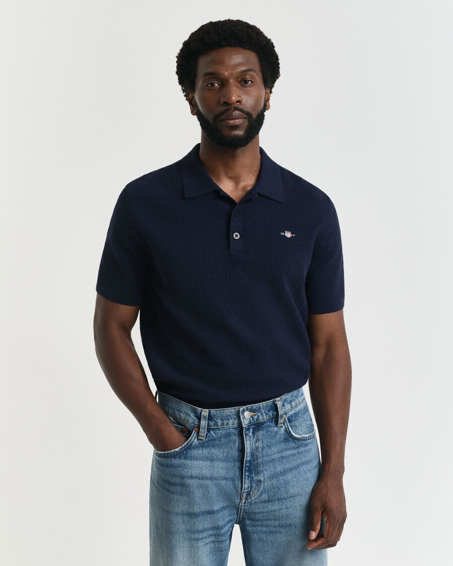 textured cotton polo shirt - evening blue