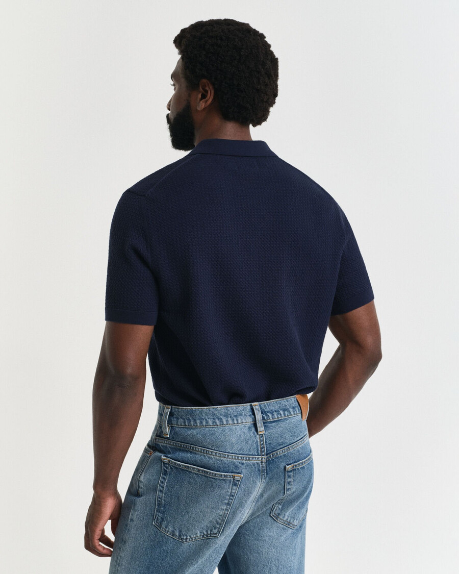 textured cotton polo shirt - evening blue