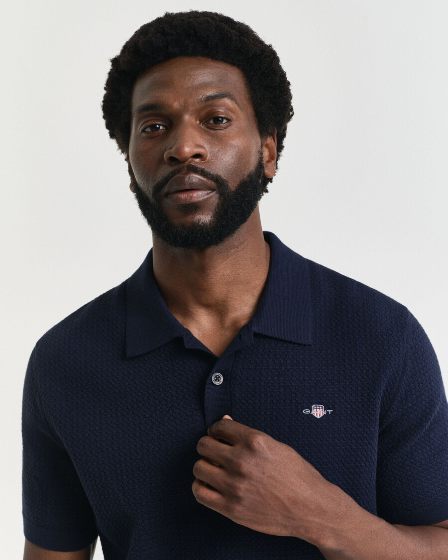 textured cotton polo shirt - evening blue
